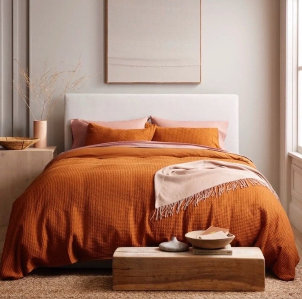 Quince Queen/Full Organic Luxe Honeycomb Duvet Cover terracotta